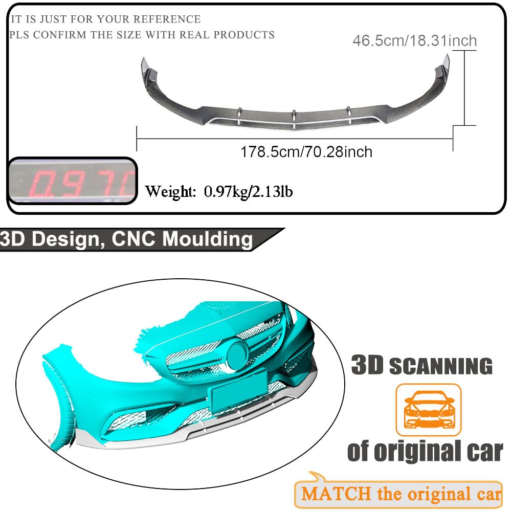 Real Carbon Fiber Front Lip for Mercedes Benz C Class W205 C63 AMG Sedan 2015-2019 Front Bumper Lip Chin Spoiler Splitter Pro