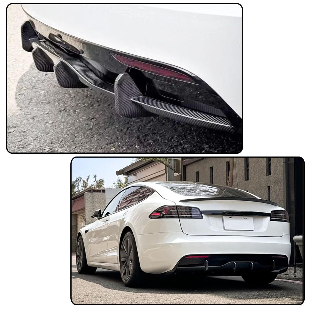 Carbon Fiber Rear Diffuser Fits for Tesla Model S Plaid 2021-2024 Sedan 4 Door Air Dam Lower Bumper Lip Spoiler Valance Prote