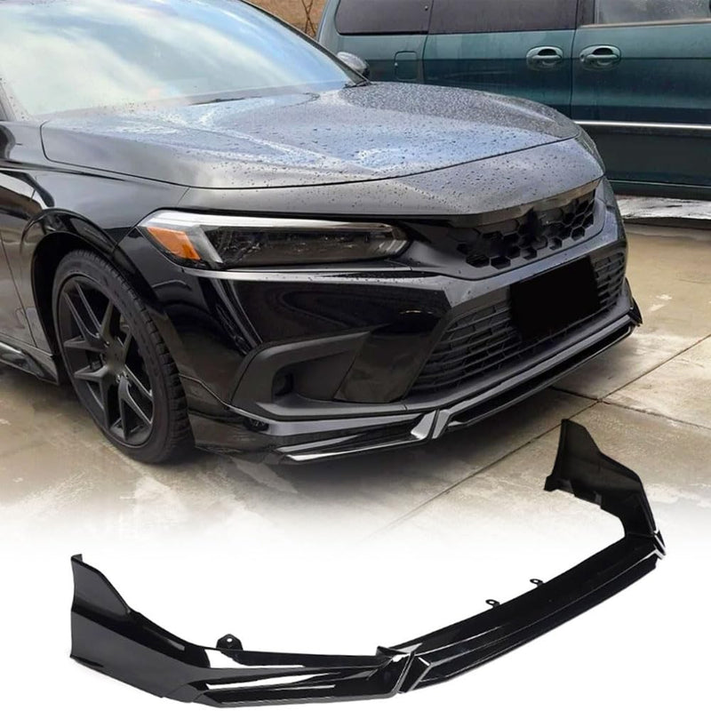 Gloss Black Front Lip Spoiler Compatible with Honda Civic Sedan 2022-2024 PP Car Front Bumper Lower Spoiler Lip Splitter Body
