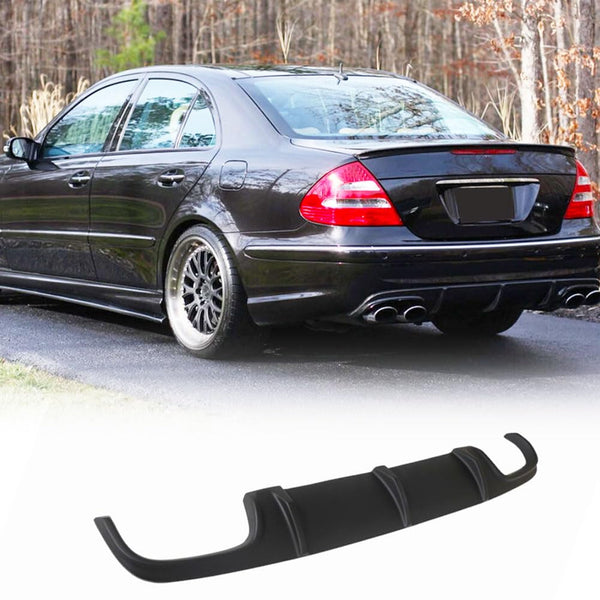 Matte Black Rear Diffuser Fits for Mercedes-Benz E-Class W211 E55 AMG Sedan 2002-2006 Fiberglass Rear Lower Bumper Lip Spoile