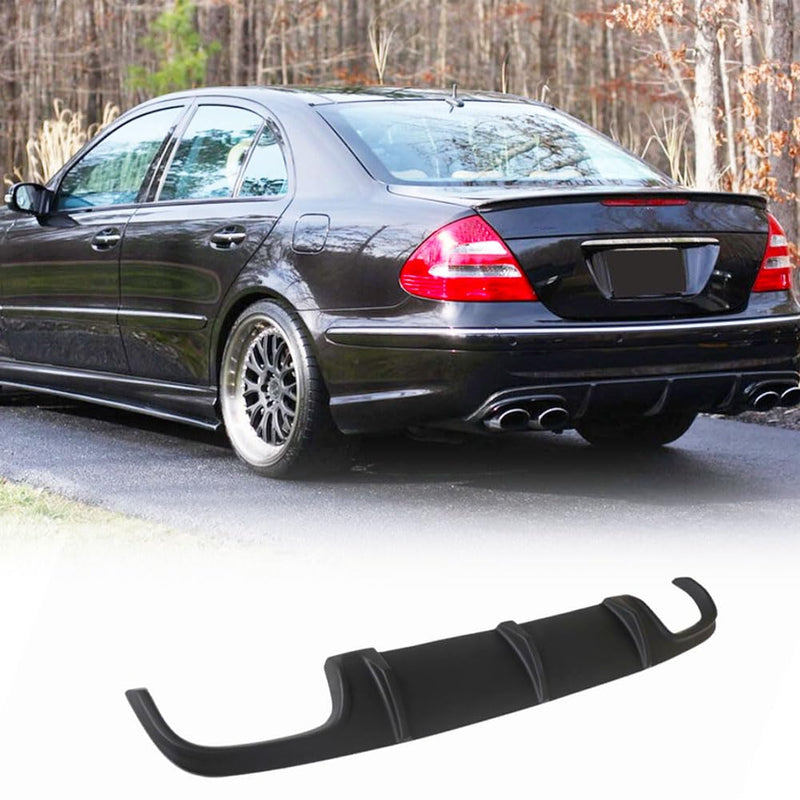 Matte Black Rear Diffuser Fits for Mercedes-Benz E-Class W211 E55 AMG Sedan 2002-2006 Fiberglass Rear Lower Bumper Lip Spoile