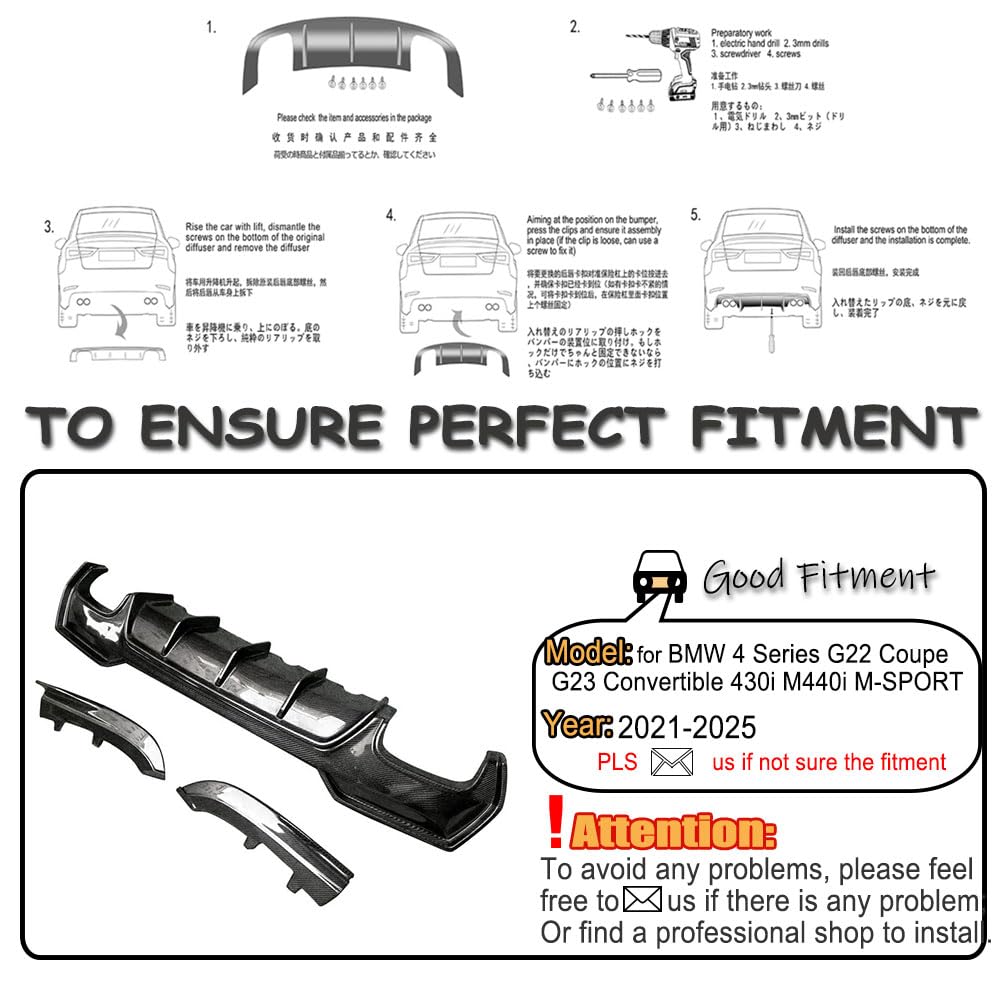 Real Carbon Fiber Rear Diffuser Lip for BMW 4 Series G22 G23 430i M440i M-Sport 2-Door 2021-2025 Lower Bumper Lip Spoiler Bod