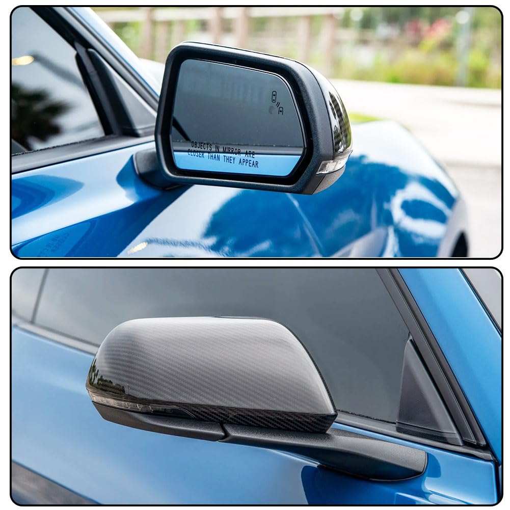 Carbon Fiber Mirror Cover Caps for 2015-2023 Ford Mustang GT Ecoboost | Lightweight & UV-Resistant Clear Coat, Ideal for Shel