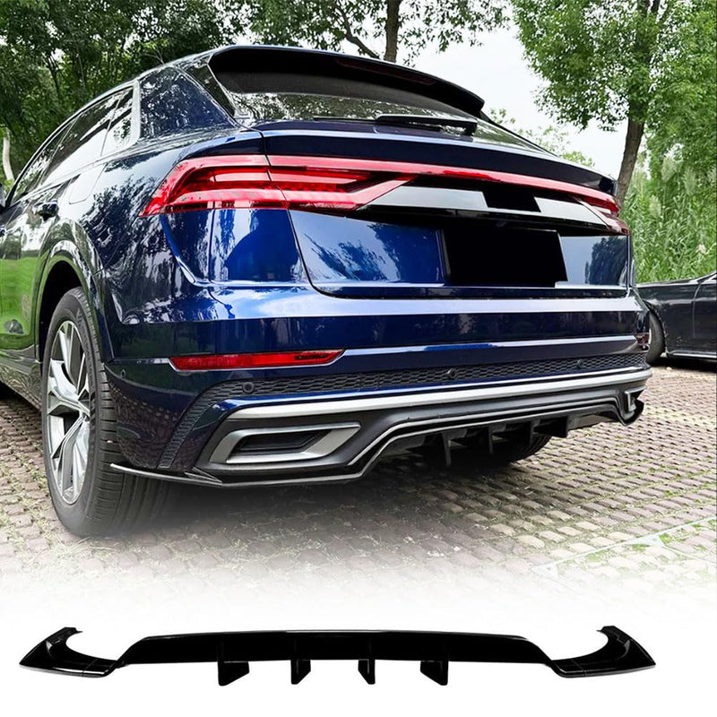 3PCS Gloss Black Rear Bumper Diffuser Lip for Audi Q8 4M Sline 2019-2023 | ABS Lower Spoiler Bumper Guard Body Kit Lightweigh