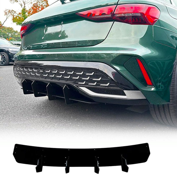 Gloss Black Rear Bumper Diffuser Lip Shark Fin for Audi A3 8Y Sline 2024+ | ABS Lower Bumper Lip Spoiler Body Kit Factory Out