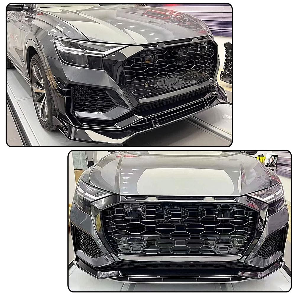 Gloss Black Front Bumper Lip Compatible with Audi Q8 Base Sport Utility 4-Door 2019-2024 ABS Chin Spoiler Splitter Protector 