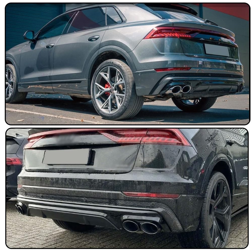 Q8 Gloss Black Rear Bumper Lip Diffuser for Audi Q8 SQ8 2019-2022 | PP Lower Bumper Lip Spoiler Valance Protector Factory Out