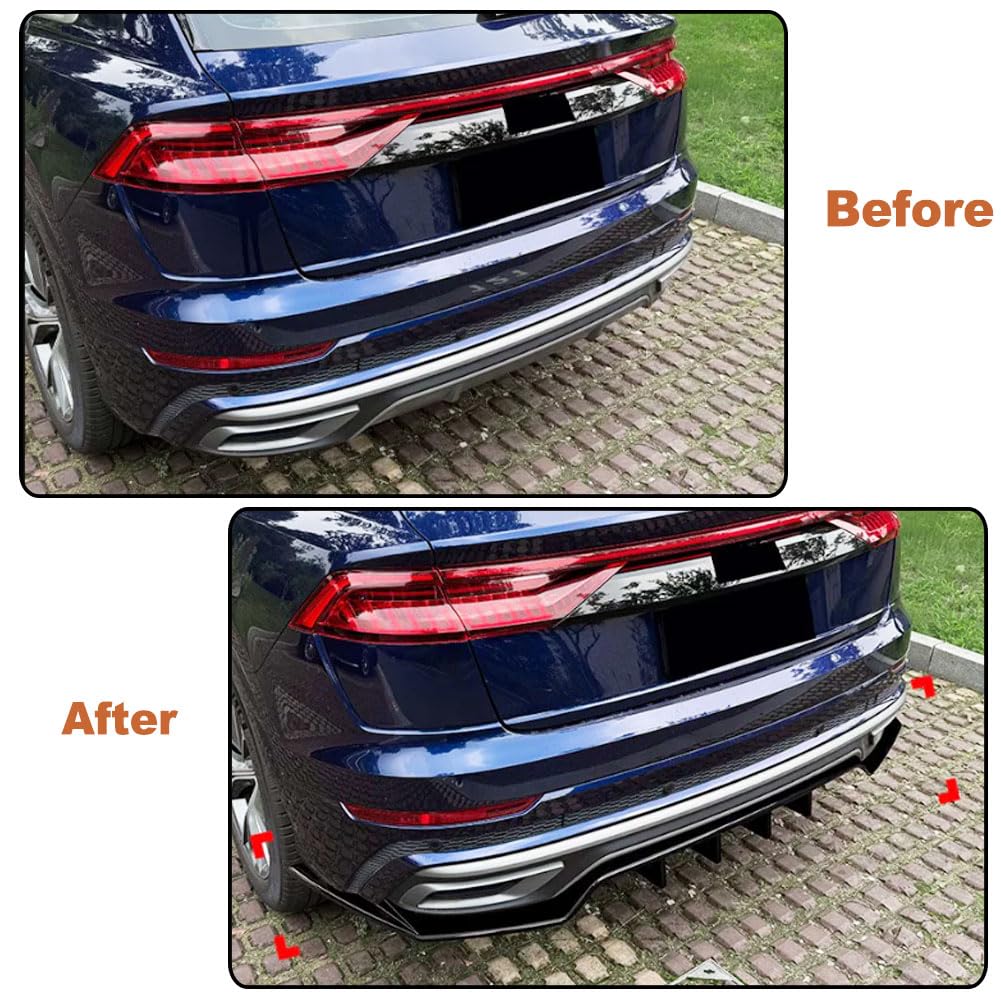 3PCS Gloss Black Rear Bumper Diffuser Lip for Audi Q8 4M Sline 2019-2023 | ABS Lower Spoiler Bumper Guard Body Kit Lightweigh