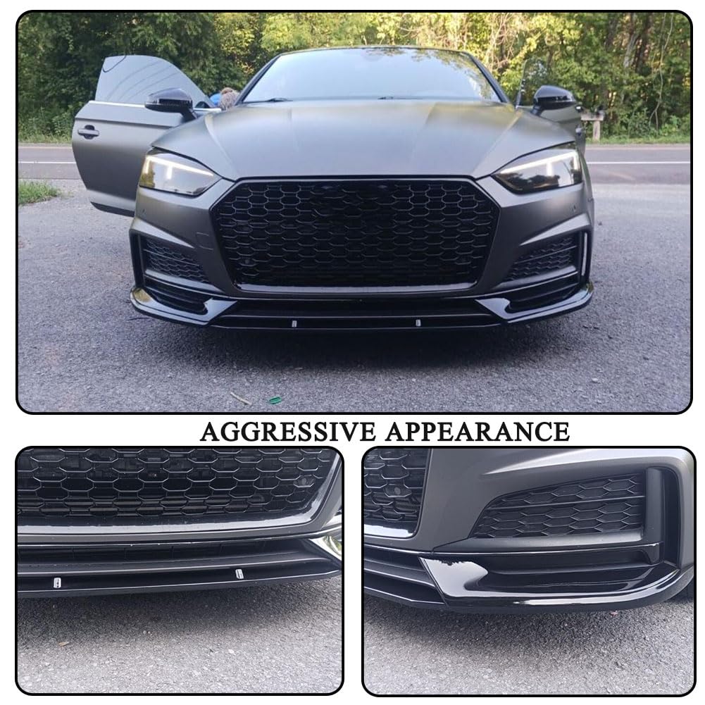 S5 Gloss Black Front Bumper Lip for Audi A5-Sline S5 A5-Sline 2017-2019 | Front Bumper Lip Chin Splitter Auto Parts Anti-Coll
