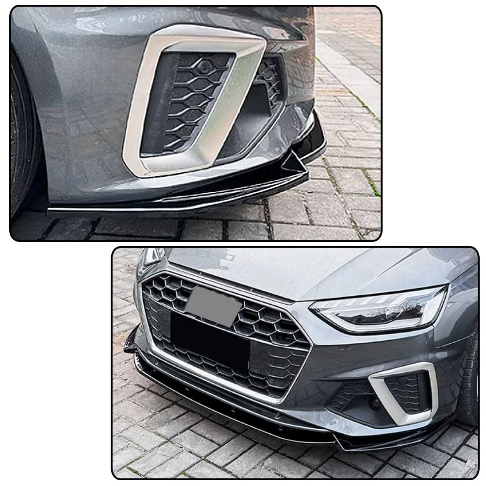 S4 Gloss Black Front Bumper Lip for Audi A4 S4 B9.5 Sline 2020-2024 3PCS | Lower Chin Spoiler Splitter Air Dam Body Kit Trim 