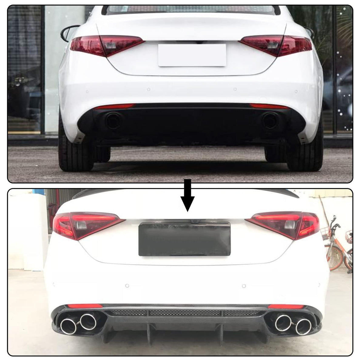 Carbon Fiber Rear Diffuser Compatible with Alfa Romeo Giulia Base Sedan 4-Door 2015-2021 Lower Bumper Lip Spoiler Body Kit wi