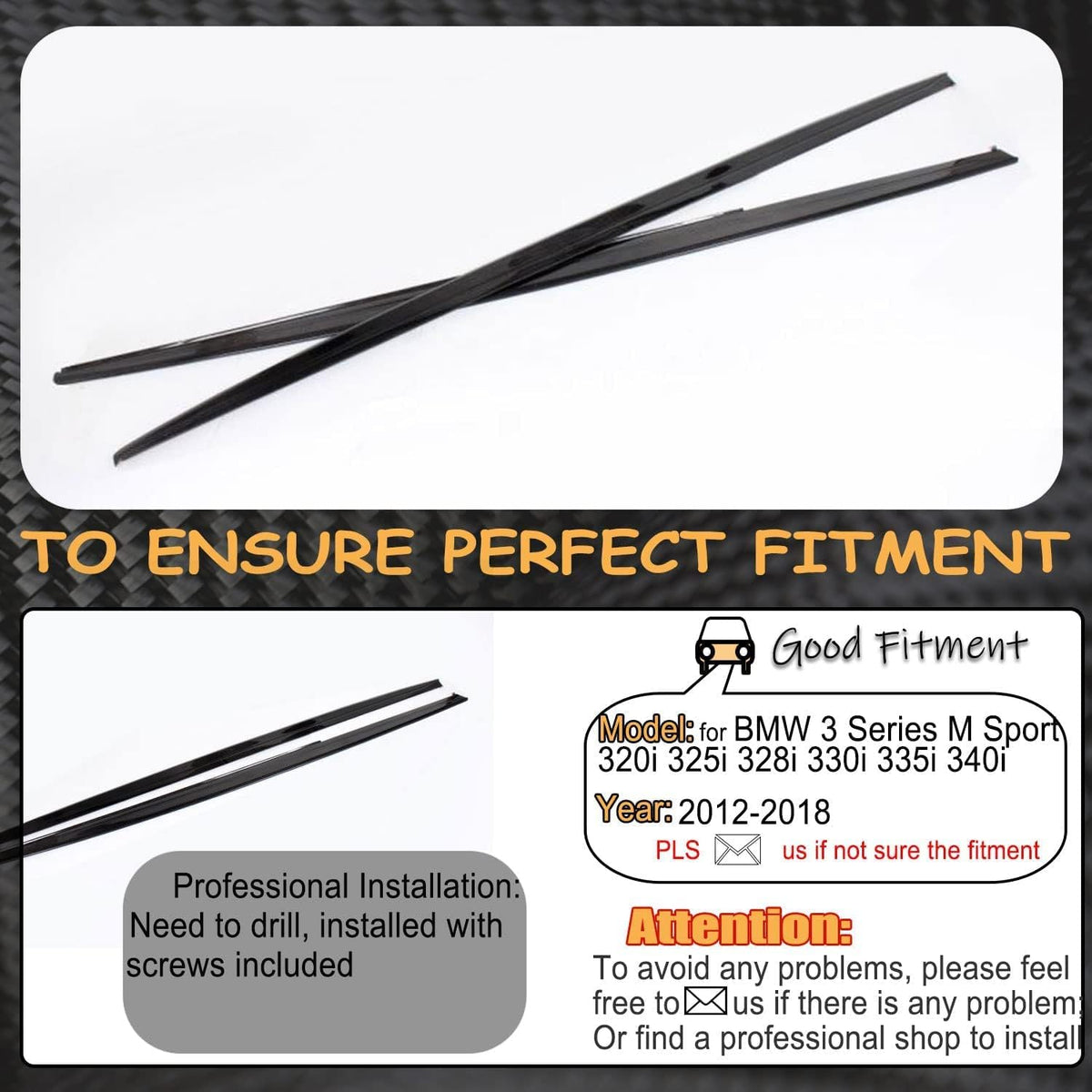 Carbon Fiber Side Skirts for BMW F30 M Sport 2012-2018 320i 325i 328i 330i | 335i 340i M-tech Sedan Side Skirt Extension Runn