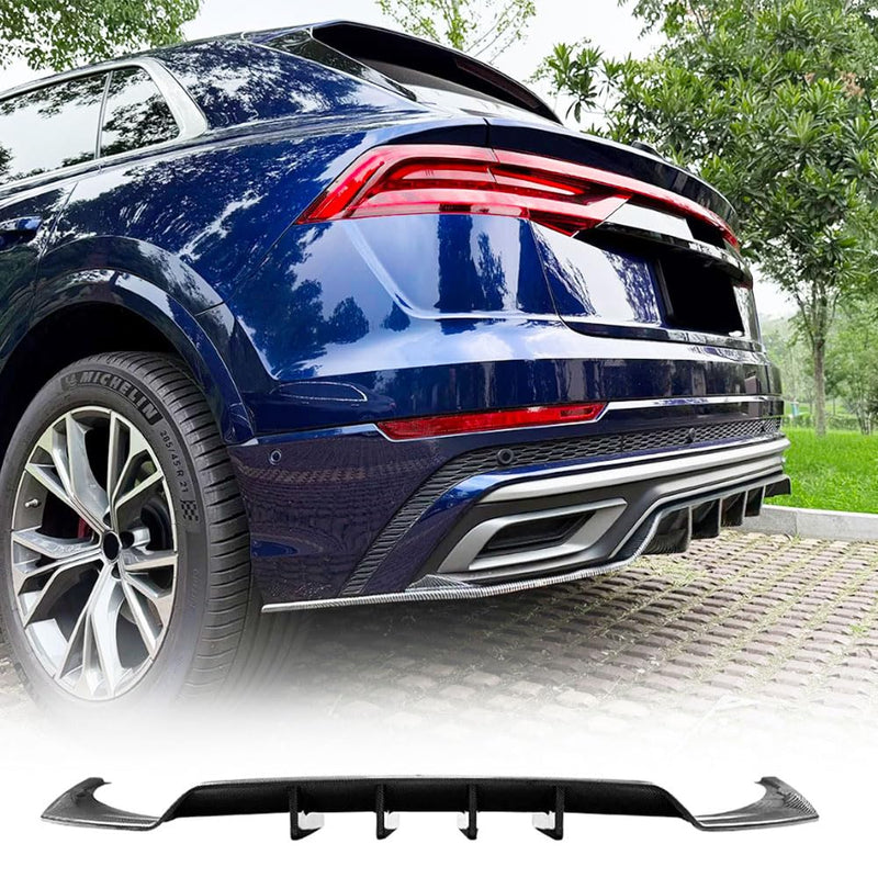 3PCS Carbon Look Rear Bumper Diffuser Lip for Audi Q8 4M Sline 2019-2023 | ABS Lower Spoiler Bumper Guard Body Kit Lightweigh