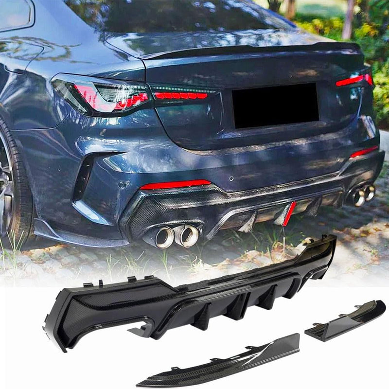 G22 Carbon Fiber Rear Diffuser Compatible with BMW 4 Series G22 G23 430i M440i 2021-2026 Lower Bumper Lip Spoiler Body Kit(wi