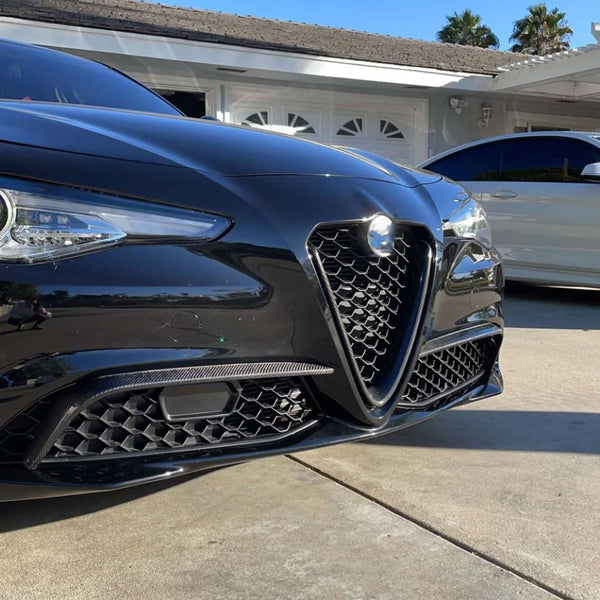 Real Carbon Fiber Front Canards Kit for Alfa Romeo Giulia Base Sedan 2015-2023 Front Bumper Headlight Eyelids Eyebrows Covers