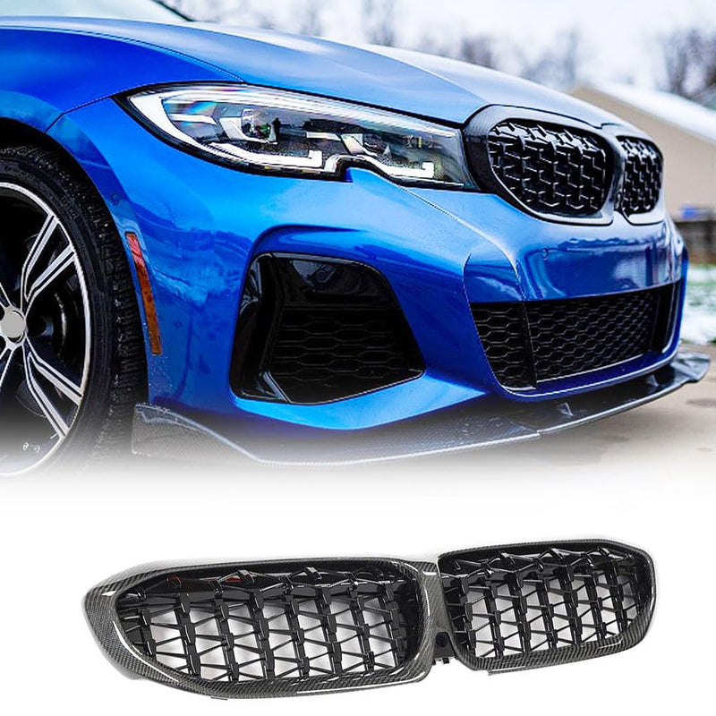 Real Carbon fiber Front Grill for BMW 3 Series G20 Sedan 330i M340i 2019-2022 Front Hood Grill Grille Cover Front Bumper Kidn