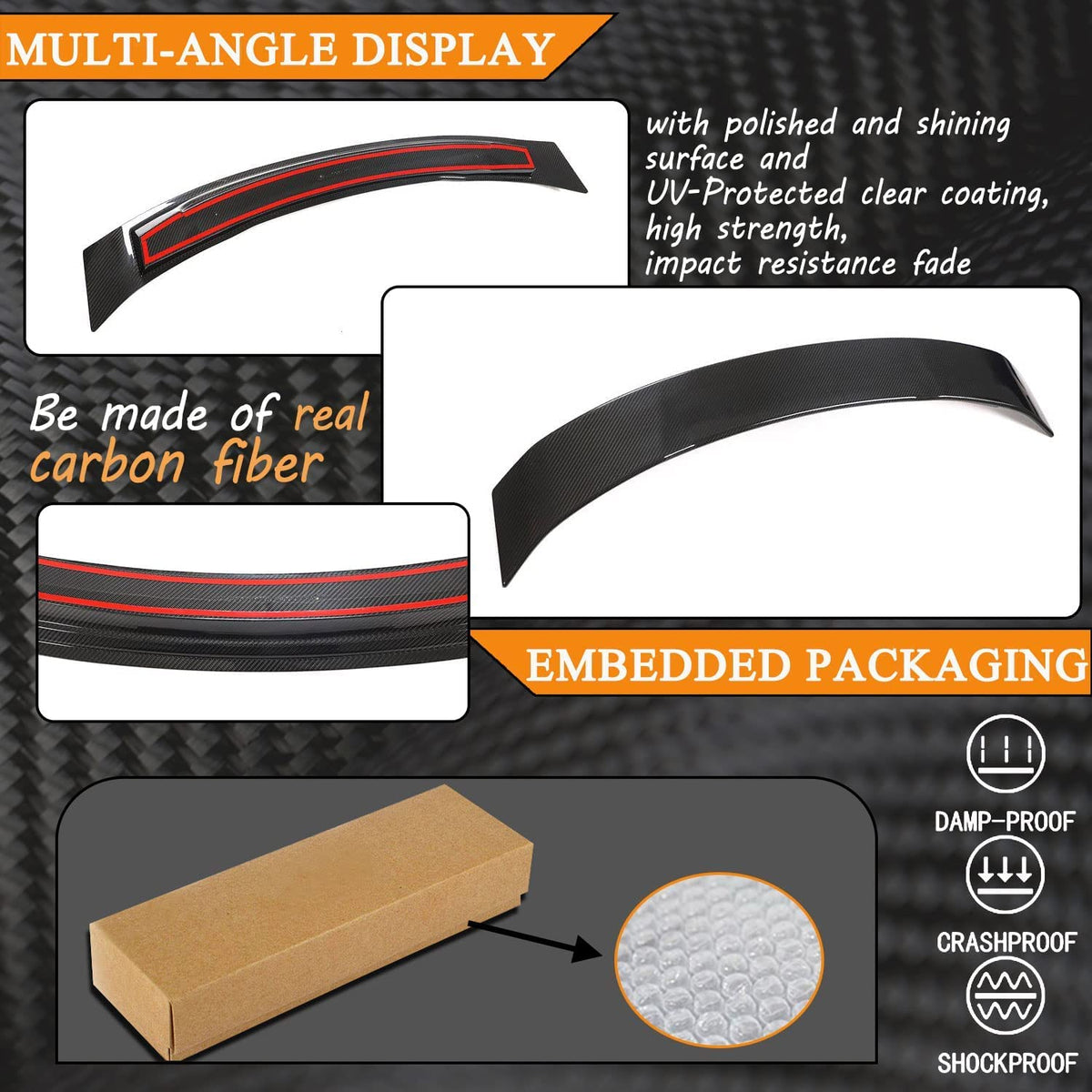 911 Carbon Fiber Rear Trunk Spoiler for Porsche 911 991.1 991.2 2012-2018 | High Kick Rear Wing Lip Easy Install No Drilling 