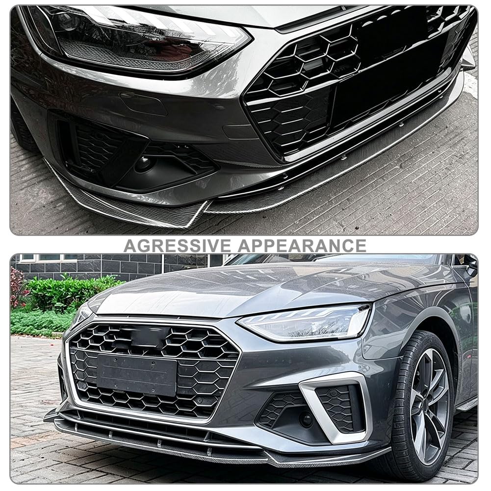 A4 Carbon Look 1pc/Set Front Lip for 2020-2024 Audi A4 B9.5 S-Line | ABS Integrated Lower Chin Spoiler Splitter Compatible wi