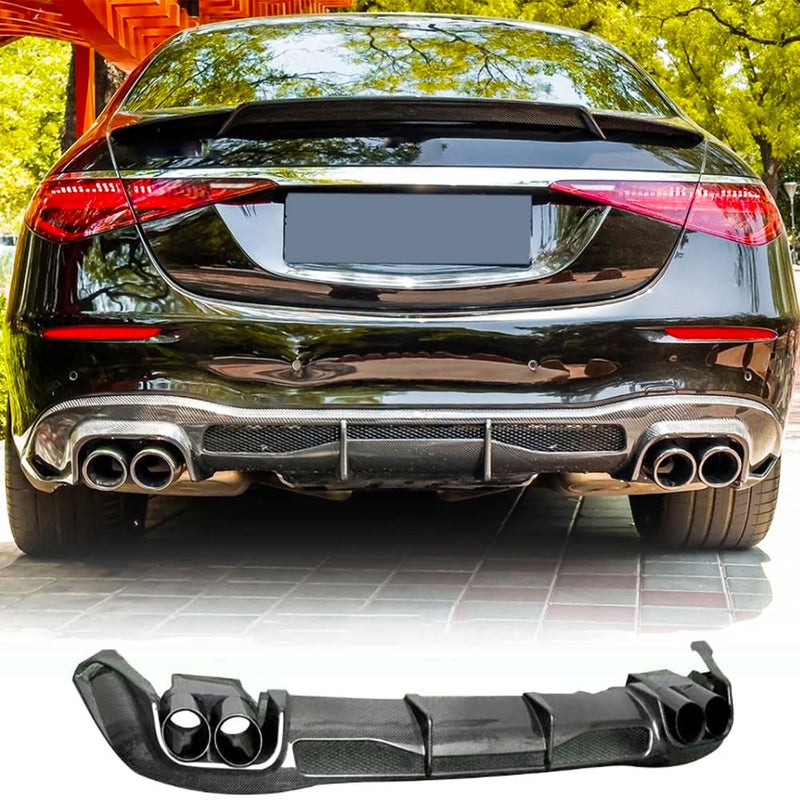 Carbon Fiber Rear Bumper Diffuser for Mercedes-Benz S Class W223 S450L S500 S580 Sedan 4-Door 2021-2025 Lower Bumper Lip Diff
