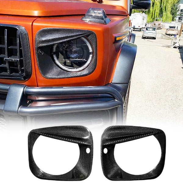 Carbon Fiber Headlight Eyelid Covers for Mercedes Benz G-Class W464 G500 G63 AMG 2019-2024 Front Headlamp Eyebrows Eyelid Dec