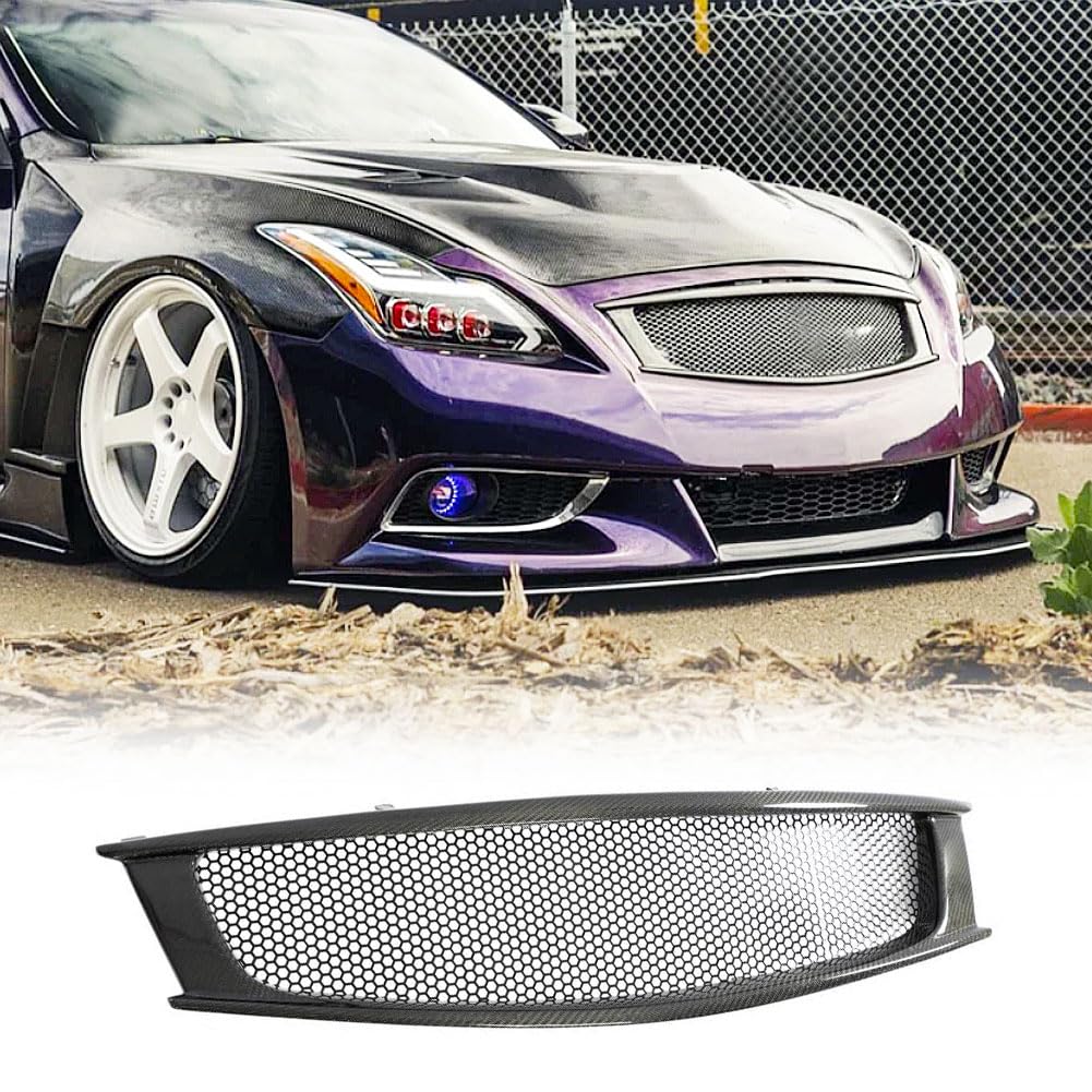 Carbon fiber Front Hood Grill Grille Cover Fits for Infiniti G37 2008-2013 Coupe 2Door Replacement Conversion Front Kidney Gr