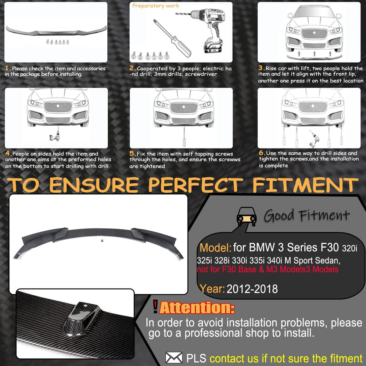 Carbon Fiber Front Bumper Lip for BMW 3 Series F30 F31 M Sport Sedan 2012-2018 320i 325i 328i 330i 335i 340i Auto Chin Spoile