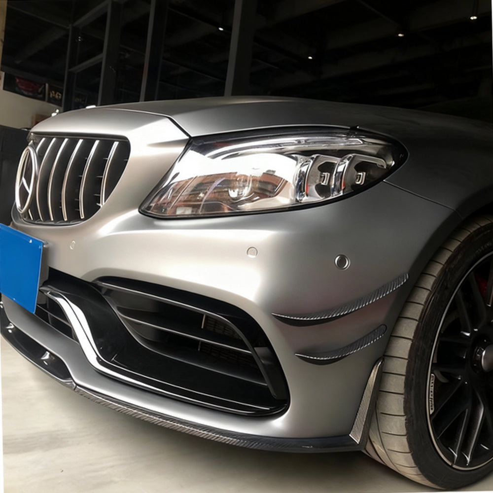 Mercedes-Benz C63 AMG W205 Carbon Fiber Front Canards-installed on car