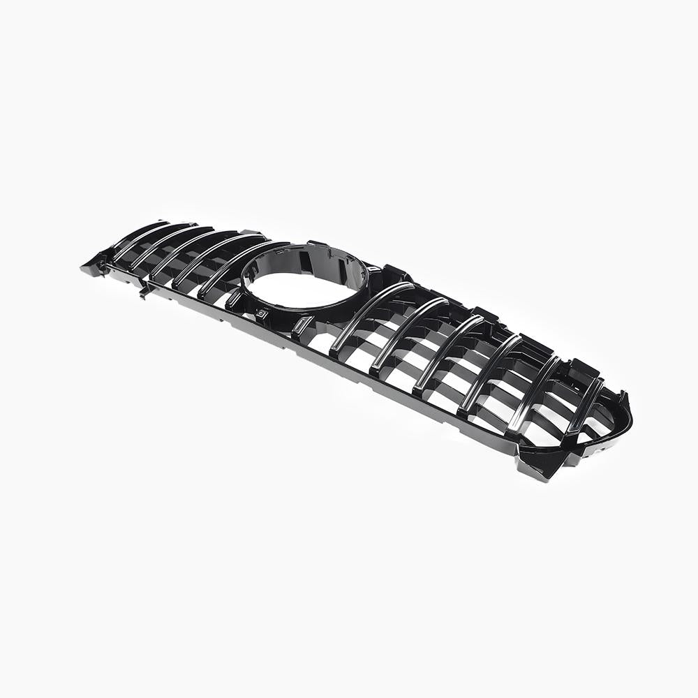 Benz C117 glossy black front grille -side angle view