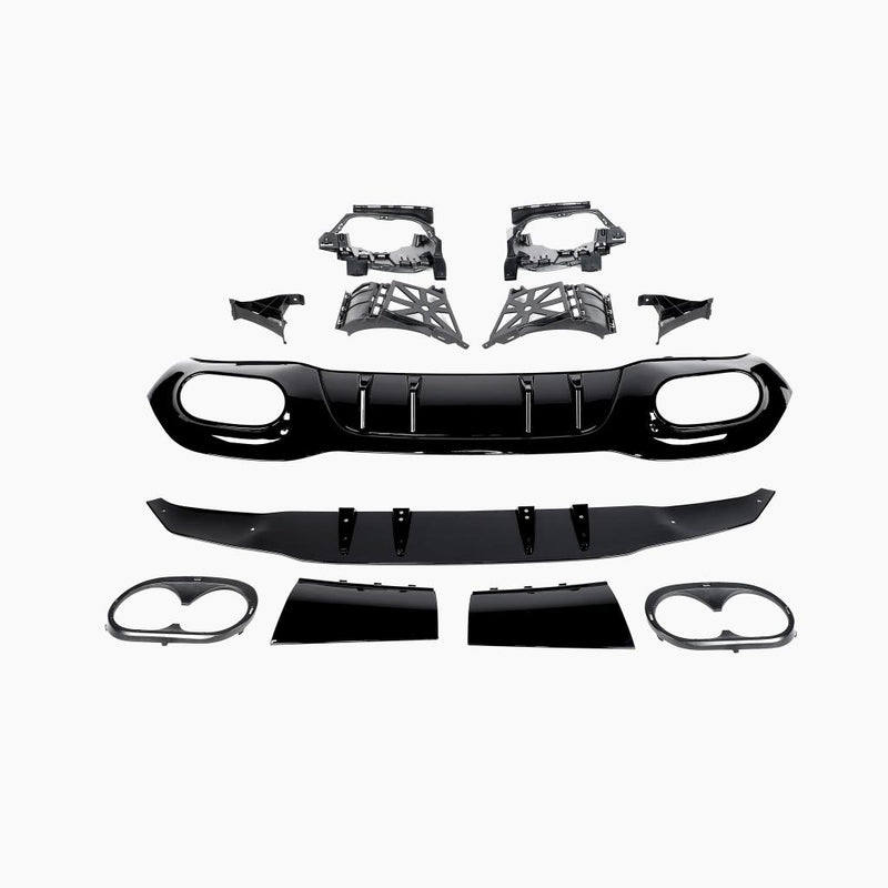 Gloss Black Rear Diffuser for MERCEDES-BENZ A45 AMG W177 Sedan front view