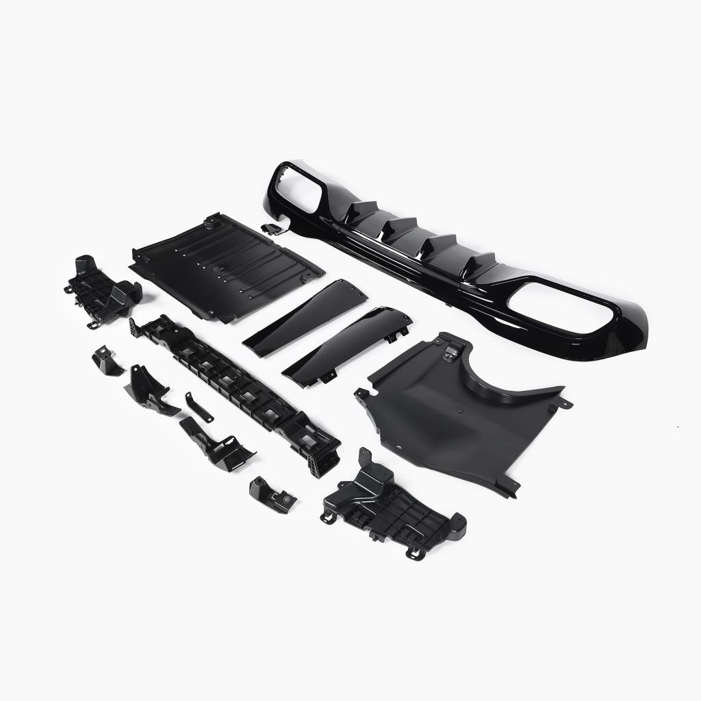 Gloss Black Rear Diffuser with Sliver Tips for MERCEDES-BENZ C63 AMG W206 Sedan (2023+) side view